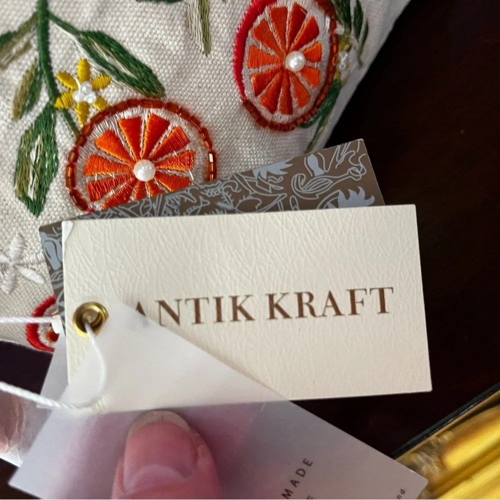 Antik Kraft Citrus orange slices Embroidered Pouch cosmetic bag